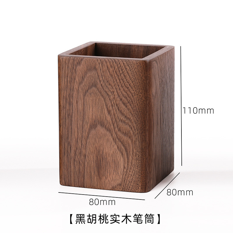 Solid Wood Creative Pen Holder Black Walnut Wooden Table Storage Box Minimalist Japanese Style Learning Office Stationery Gift