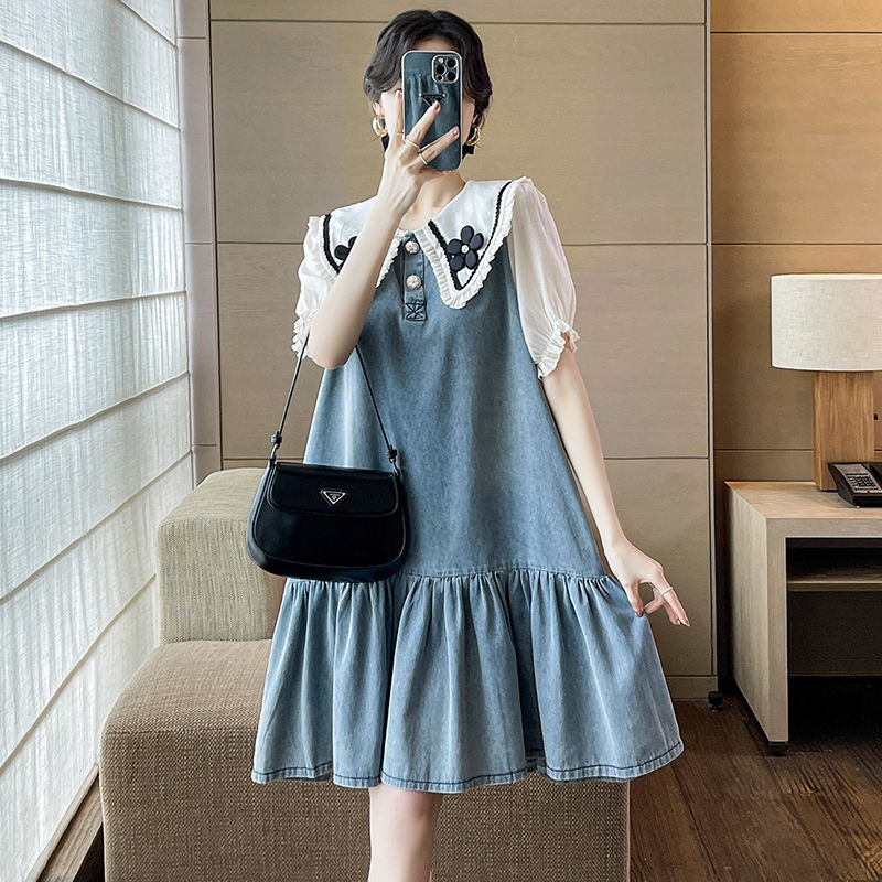 胖女大童连衣裙夏季初中学生12-15岁胖女孩加肥加大洋气牛仔裙子