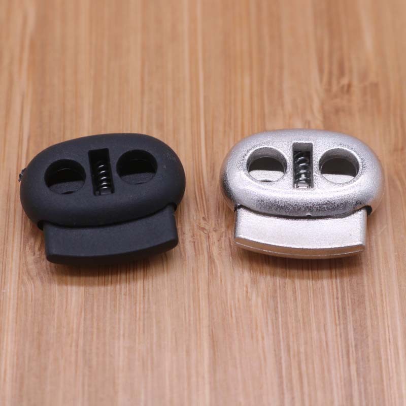 电镀uv弹簧扣黑白色双孔猪鼻扣实色尼龙弹力止滑扣卫衣鞋带松紧扣