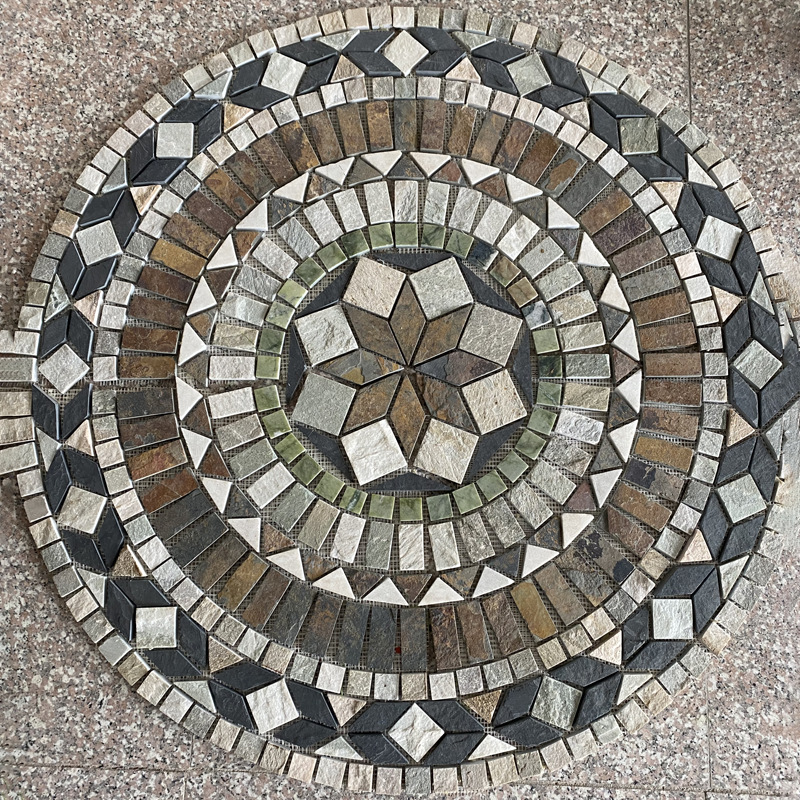 拼花地砖 马赛克文化石 拼花网贴冰裂纹地铺 风水盘庭院花园地砖