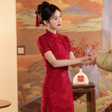 伊旗轩改良旗袍敬酒服新娘春夏新款旗袍送考结婚订婚回门旗袍礼服