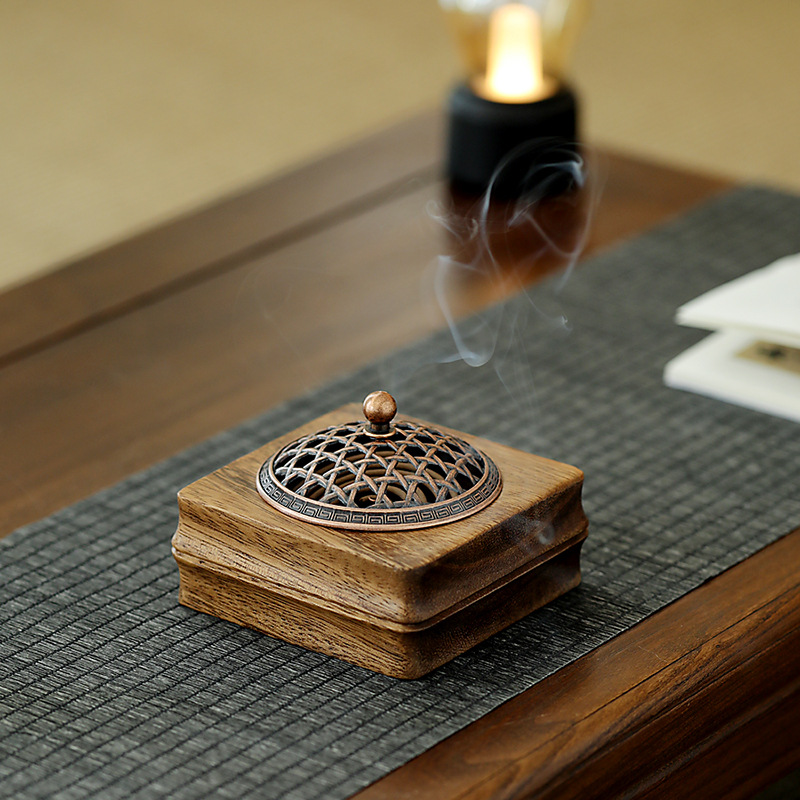 胡桃木茶道香炉家用室内檀香香插底座中式盘香香薰炉木质沉香架