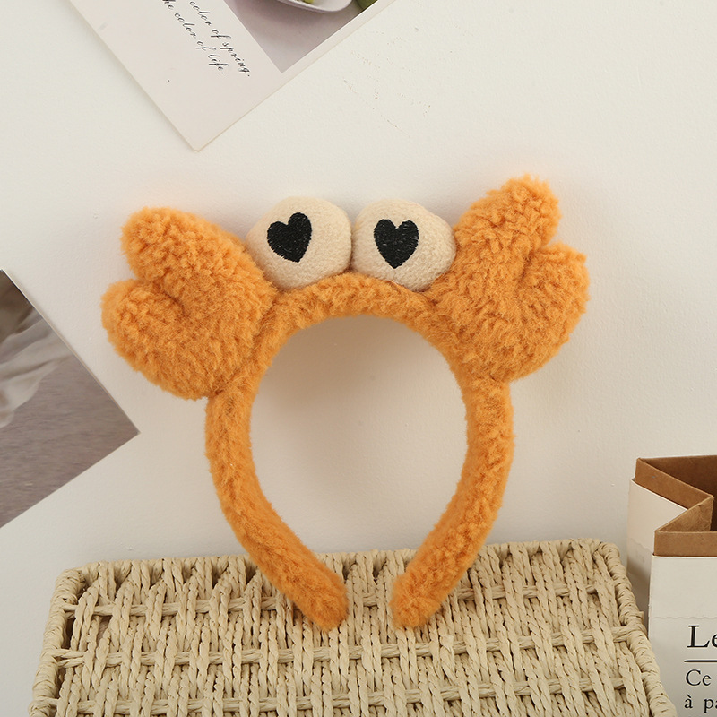 Online Celebrities' Cute Cartoon Plush Crab Headband Female Cute Hair Band Headdress Cartoon Apply a Facial Mask Headband in Stock