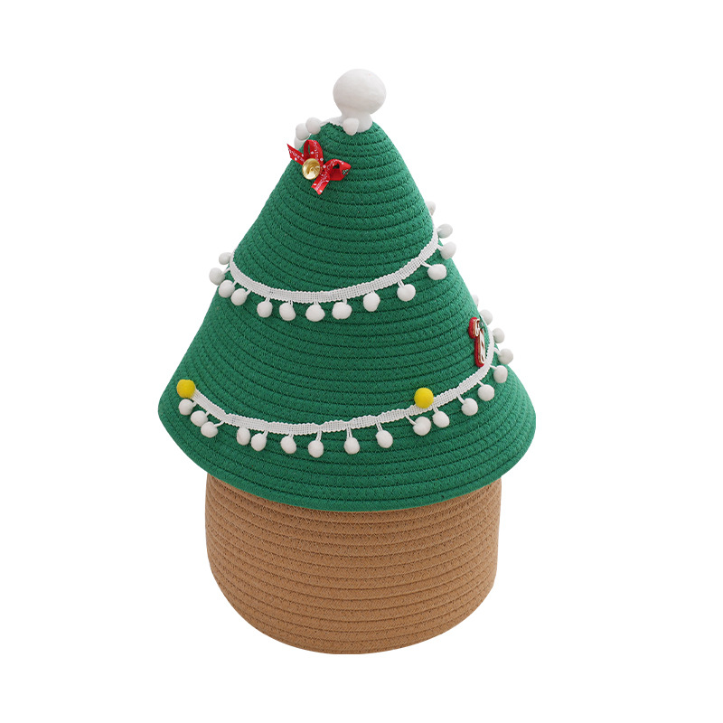 Nordic Christmas Tree Cotton Thread Storage Basket Woven Desktop Snack Toy Bedside with Lid Cosmetic Storage Organizing Basket