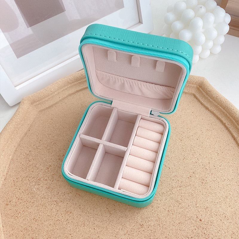 Simple and Portable Palm Jewelry Box European and American Style Ring Earring Storage Box Zipper Flip Travel Trinket Box