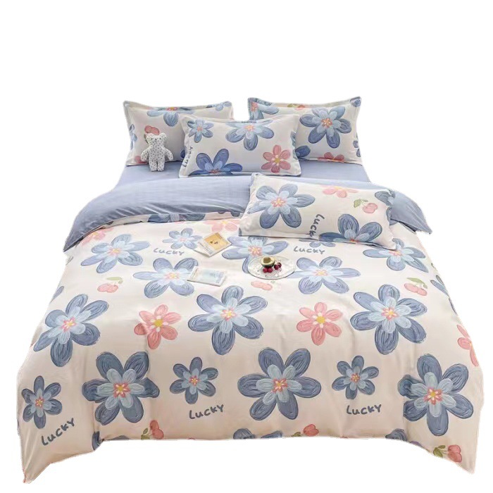 Thickened Four Seasons Cotton Brushed Four-Piece Set Internet Celebrity Cotton Bed Sheet Quilt Cover Student Three-Piece Set Gift Group Purchase Delivery