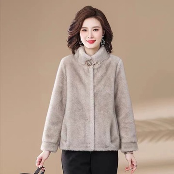 冬季金貂绒立领短款皮草外套女 仿水貂绒加厚保暖大衣中老年女装