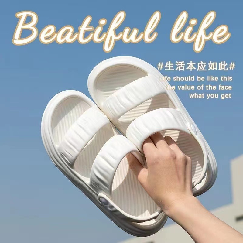 Fashionable Outdoor Wear Comfortable Foot-Mounted Shit Feeling Thick Bottom Lightweight Non-Slip Outdoor Two-Way Slippers for Women Outdoor Beach Shoes