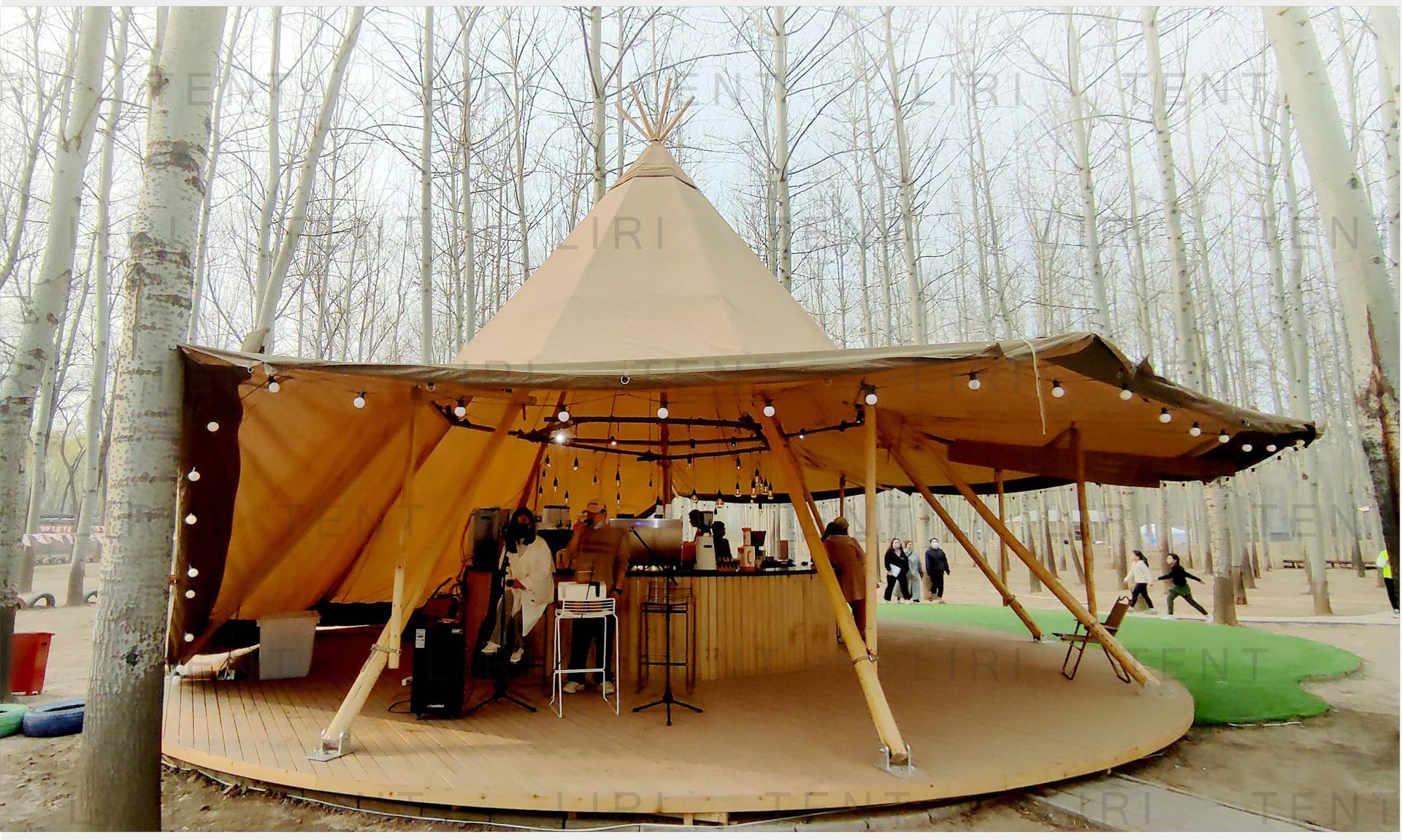 网红尖顶木杆印第安金字塔tipi篷房豪华露营帐篷野奢酒店帐篷定制