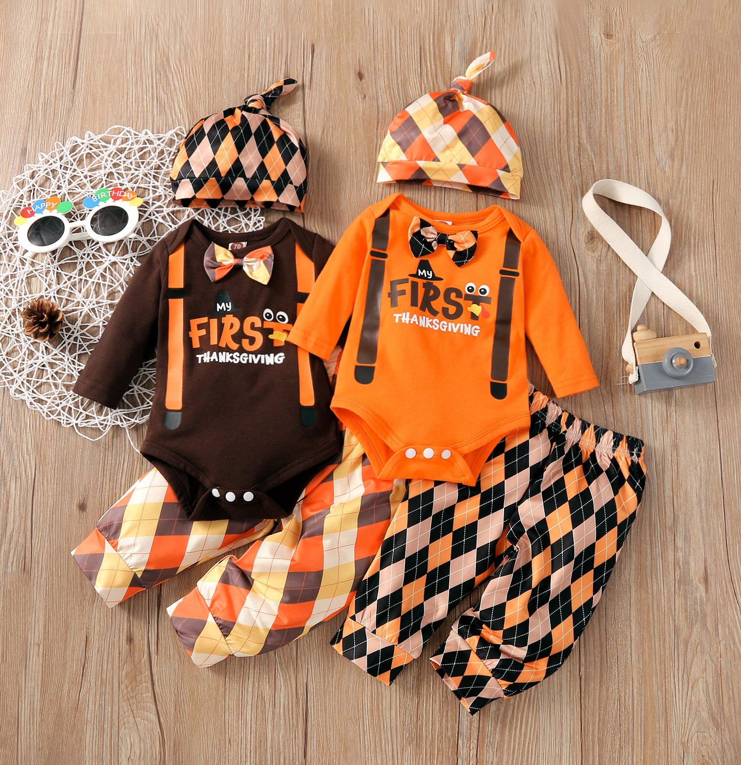 2021亚马逊外贸婴幼儿童装秋冬新款字母印花长袖哈衣长裤三件套