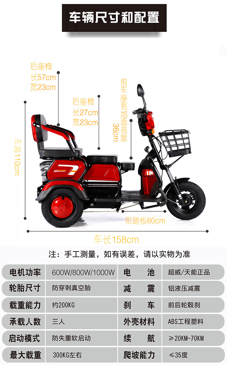 安路骑新款电动三轮车老年代步家用代步电动车折叠小型电瓶三轮车