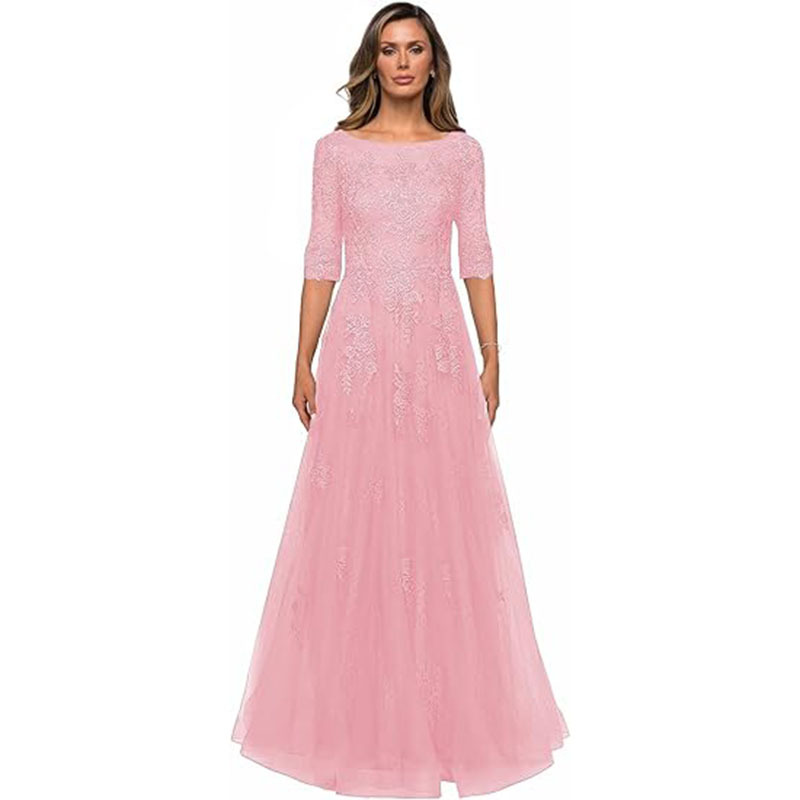 亚马逊速卖通独立站外贸女式加大码优雅蕾丝新娘母亲礼服正式带袖