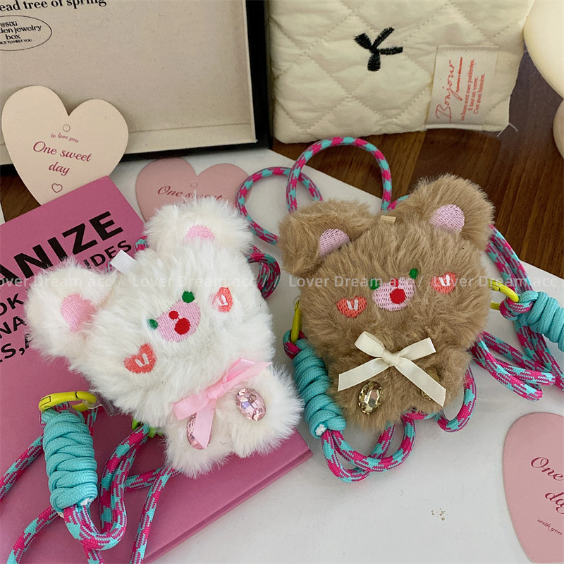 south korea new plush bear doll doll lanyard phone case sweet cute mobile phone charm hanging piece pendant female