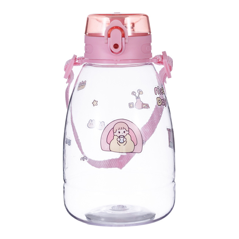 Factory Direct Sales Student Large Capacity Direct Drink with Straw Water Bottle Kettle Plastic Water Cup Female Online Influencer Big Belly Cup