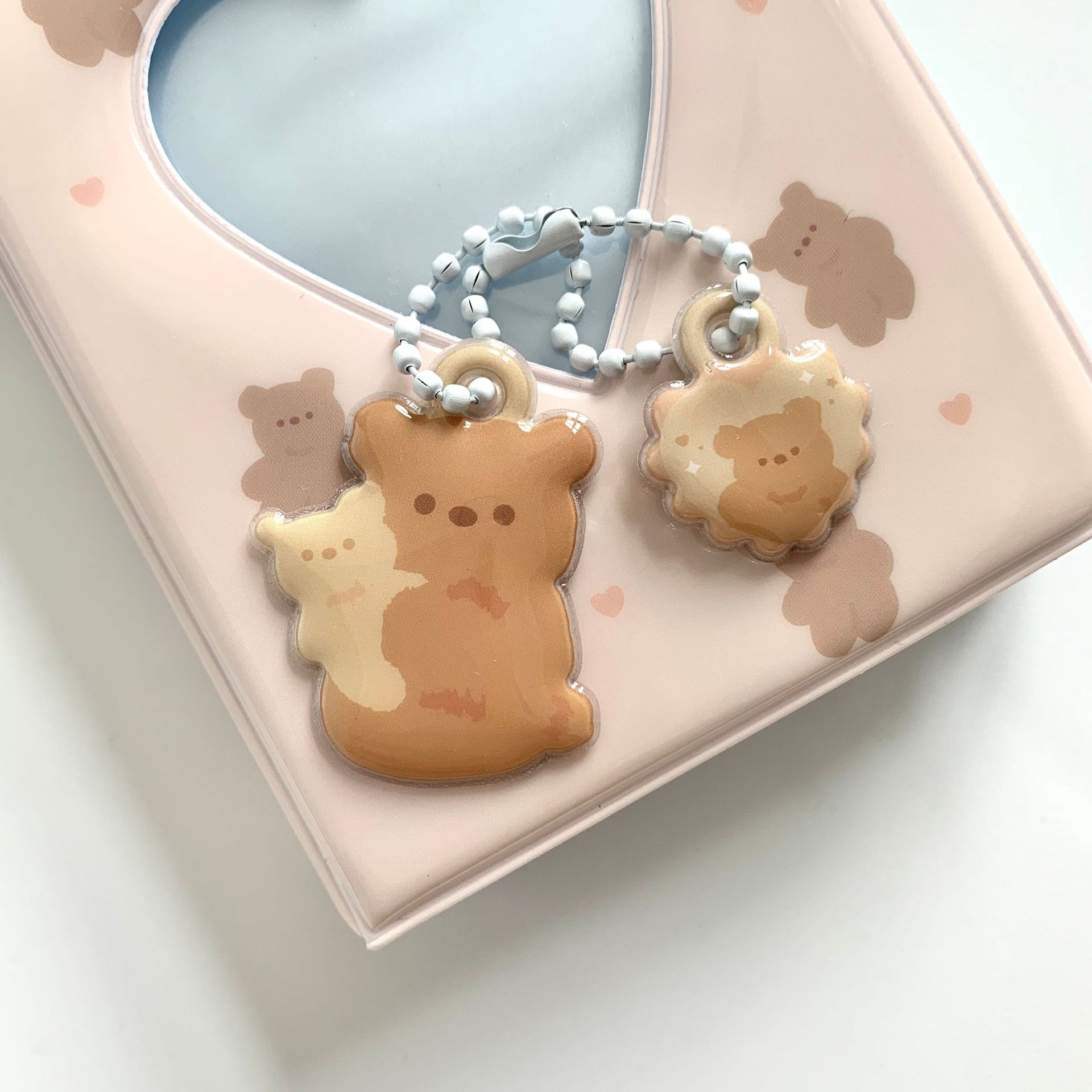 INS Style Cute Tiger Cat Bear Rabbit Double-Sided Pendant Keychain Album Bag Earphone Sleeves Decorative Hanging Chain