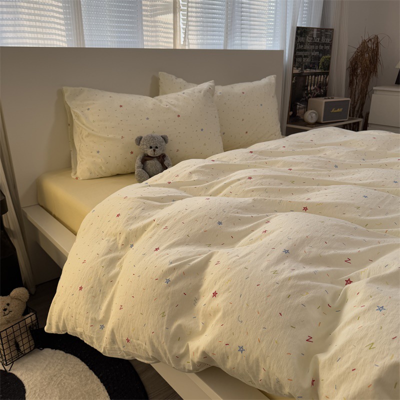 ins奶油风水洗棉四件套春秋季非床单被套学生宿舍三件套