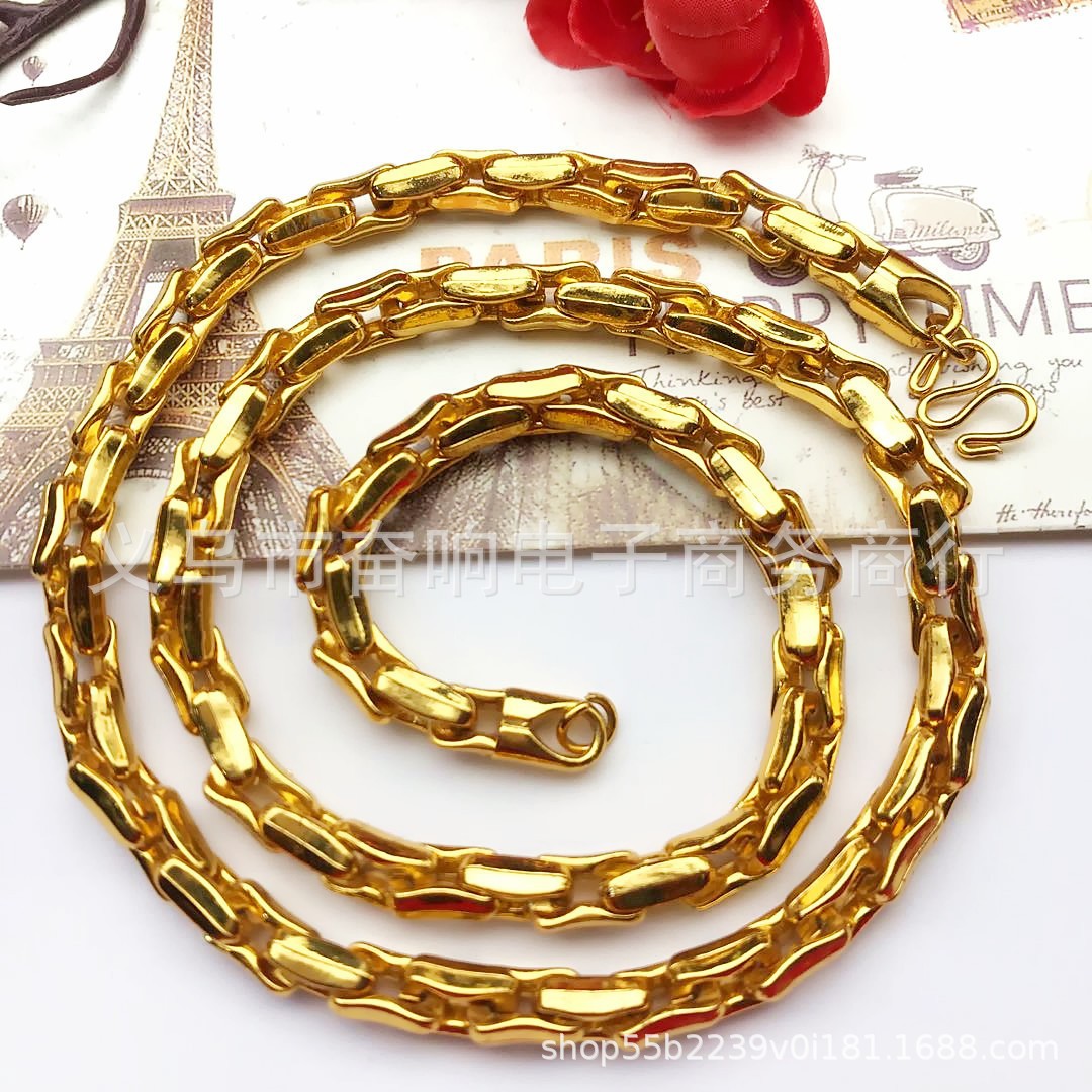 Stall Local Gold Men's Alluvial Gold Necklace Gold-Plated Imitation Golden King Gold 8\6\4mm Bamboo Necklace Hexagonal Necklace