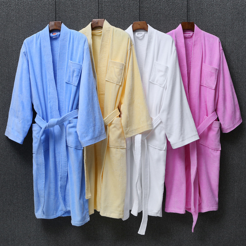 Bathrobe Night-Robe High-End Five-Star Hotel Bathrobe Hotel Pure Cotton Cut Velvet Towel Material Cotton White Bathrobe Pajamas