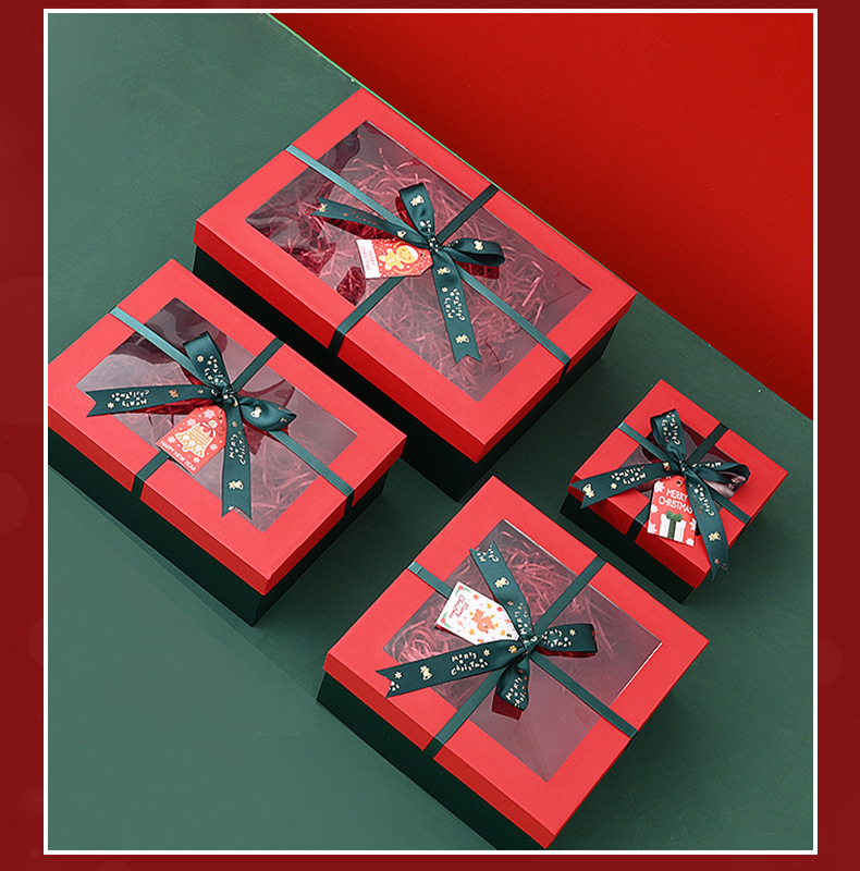 圣诞节开窗透明礼品盒创意蝴蝶结天地盖糖果礼盒平安夜苹果礼物盒