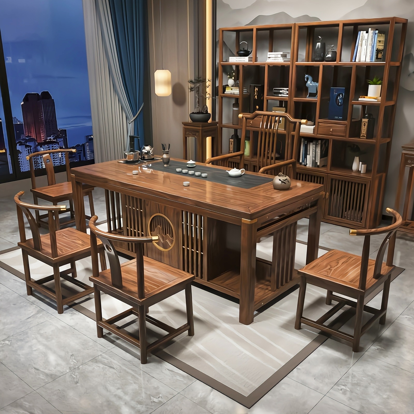 新中式茶桌椅组合现代简约实木功夫茶几套装办公室泡茶台家用一体