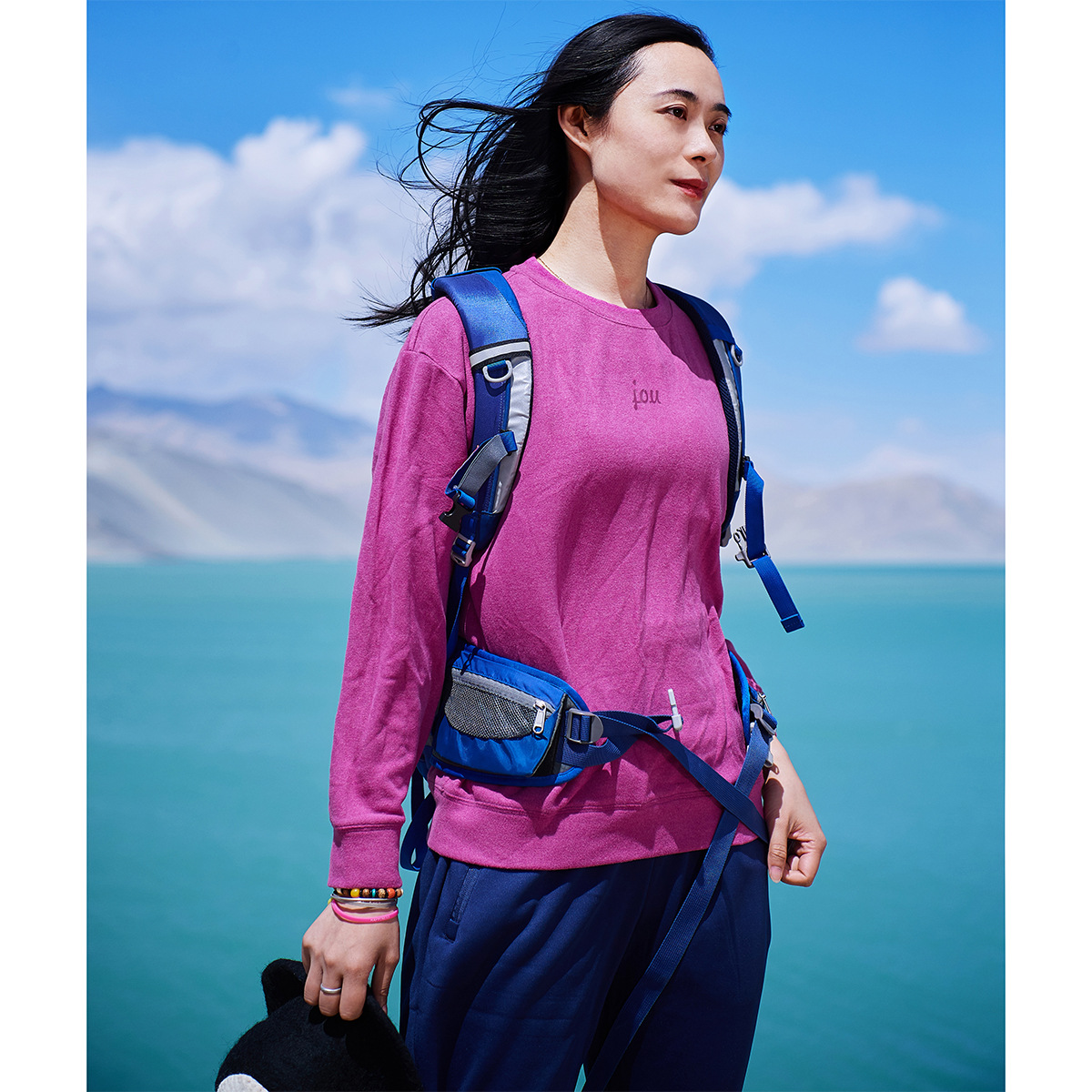 北京森林户外秋冬新疆棉发热绒针织套头打底抓绒卫衣登山服长袖女
