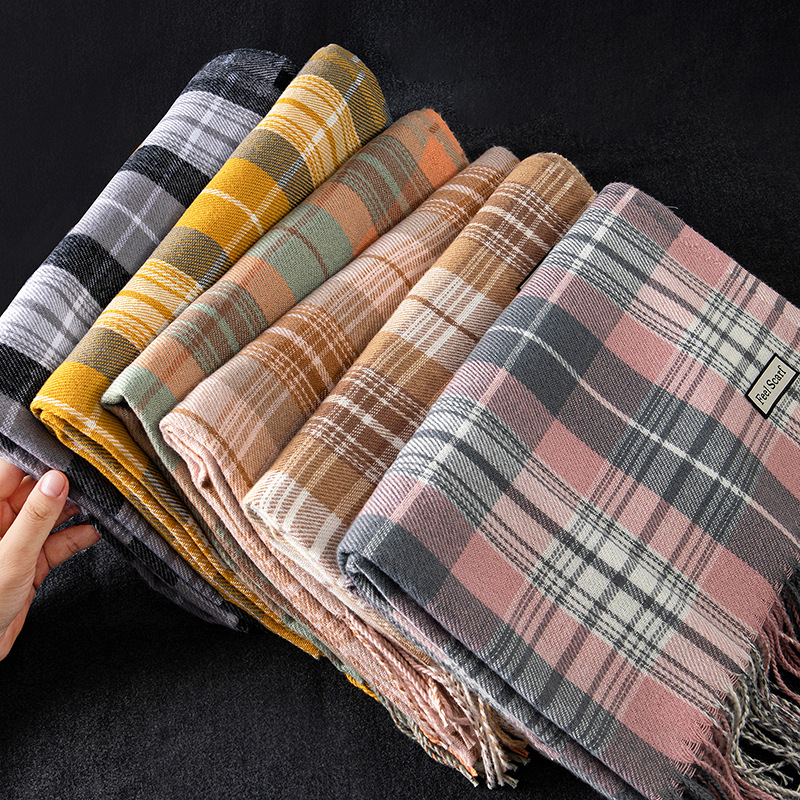 Cross-Border New Arrival Cashmere-like Plaid Scarf Autumn and Winter Women‘s Plaid Scarf High-Grade All-Matching Thickened Scarf Wholesale