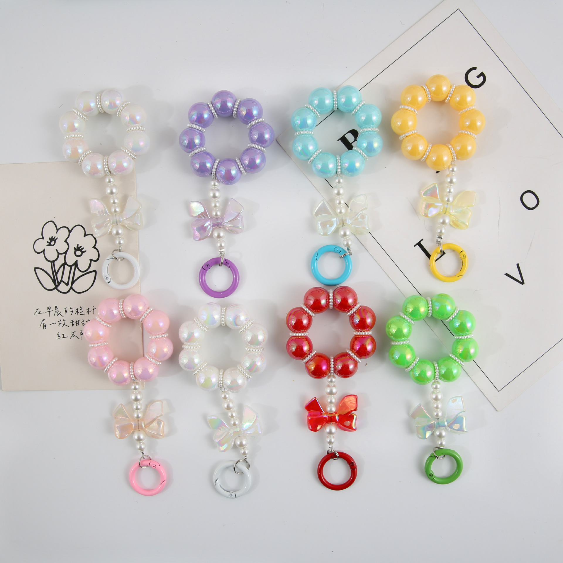 蝴蝶结串珠挂件创意diy钥匙扣亚克力珠链弹簧圈可爱包包挂饰-阿里巴巴
