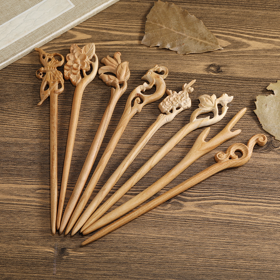 桃木发簪旗袍汉服配饰复古民族风日常盘发头饰工厂批发