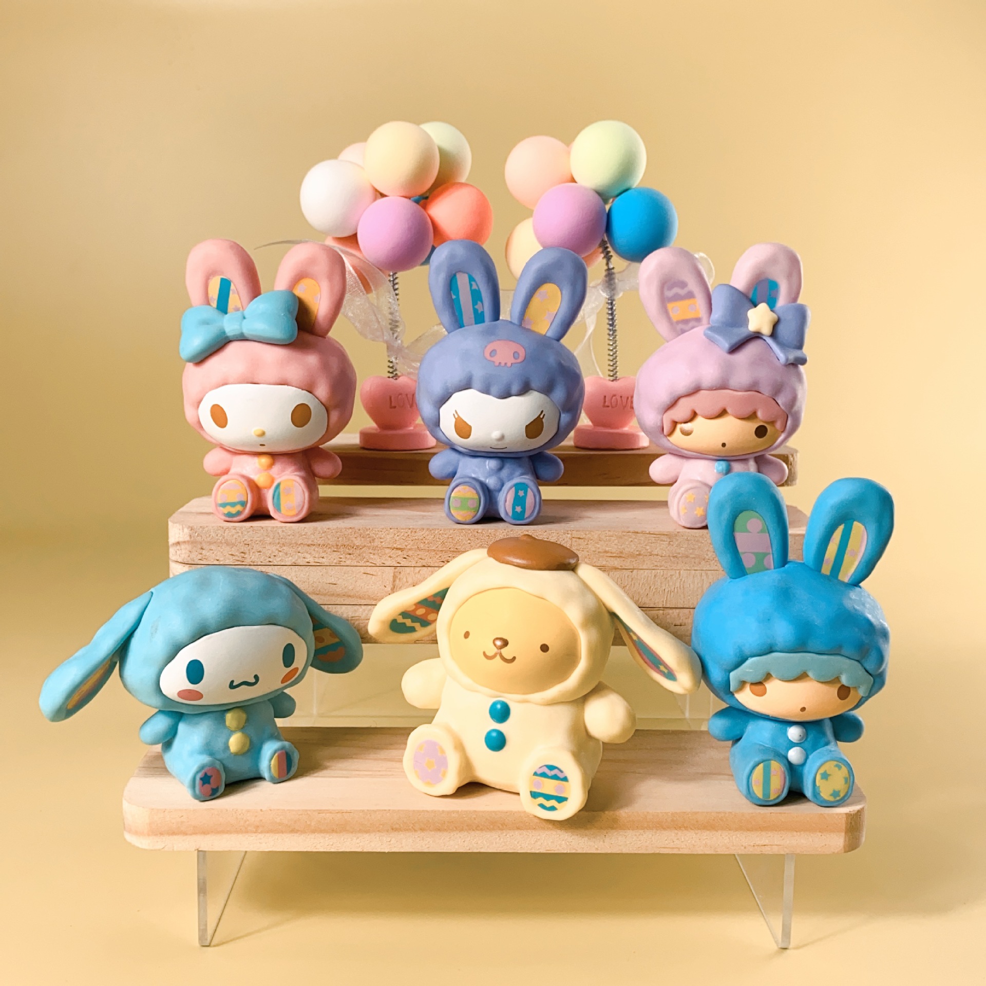 Sanrio 6 Sitting Posture Meilti Hand-Made Clow M Pom Pom Purin Cinnamoroll Babycinnamoroll Capsule Toy Doll Model Ornaments