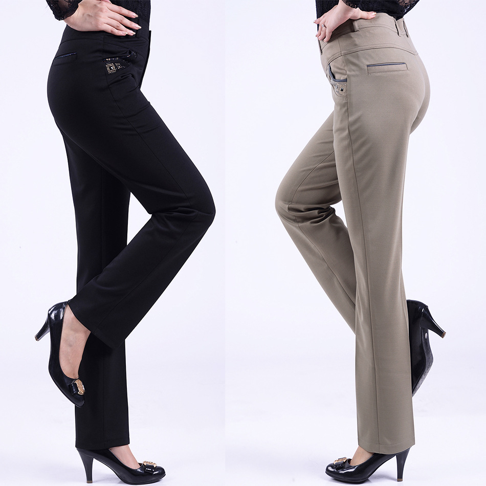 新薄款中老年女裤高腰弹力长裤中年女装直筒休闲裤大码妈妈裤
