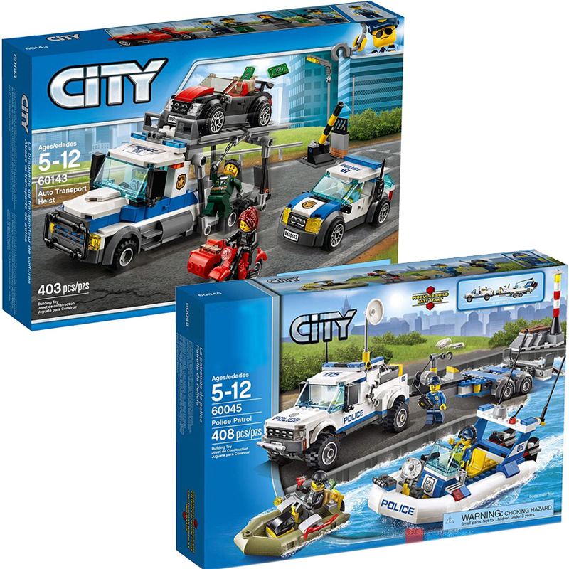 适用乐高60045城市警察巡逻队巡逻艇快艇拖车60143劫汽车运输车积