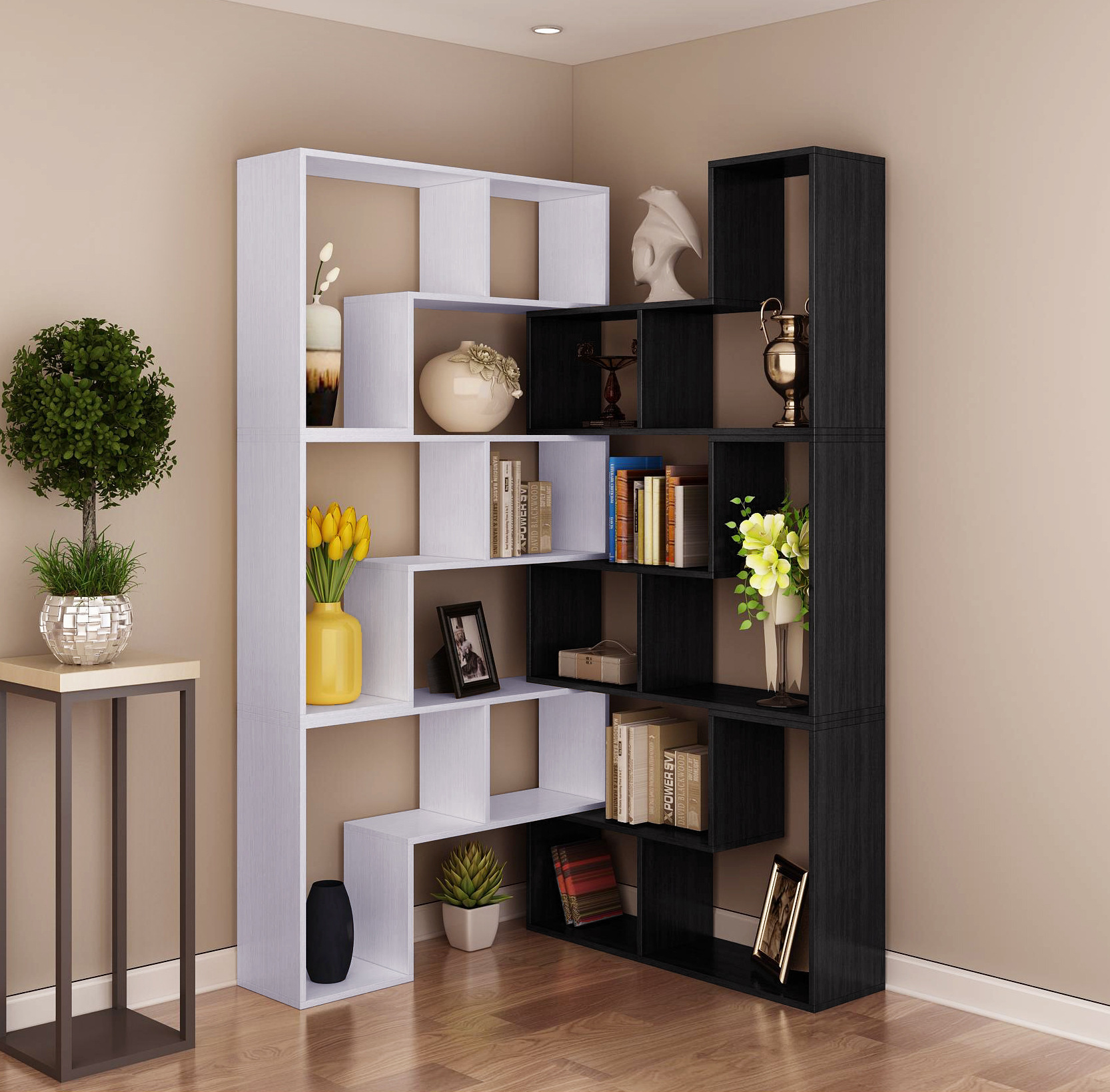 现代简易书柜书架客厅创意隔断置物架花架酒架自由组合落地格子柜