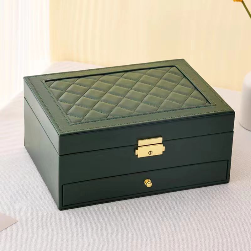 Rhombic High-End Jewelry Box Necklace Earrings Bracelet Ring Storage Box Drawer Three-Layer Jewelry Storage Box with Lock