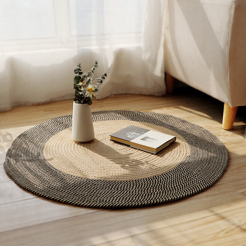 American Retro Bedside Mats Nordic Style Jute Woven Mat Living Room Zhuazhou Bedroom round Carpet Sofa Leg Pads