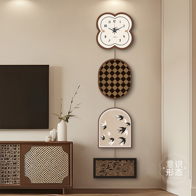 中古风客厅电视背景墙装饰画走廊过道免打孔玄关挂画钟表挂钟壁画