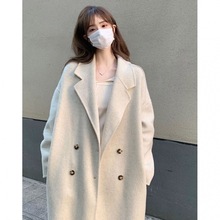 2023反季大促韩式女双面呢中长款显瘦双面羊毛大衣外套
