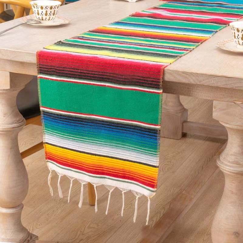 In Stock Mexican Style Amazon AliExpress Blanket Mexican Party Tablecloths Table Runners Woven Tablecloth Tassel