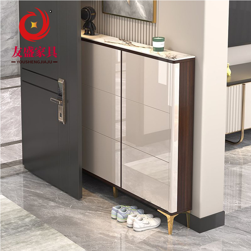 鞋柜板式家具轻奢超薄鞋柜进门靠墙窄边鞋柜换鞋凳一体跨境鞋柜