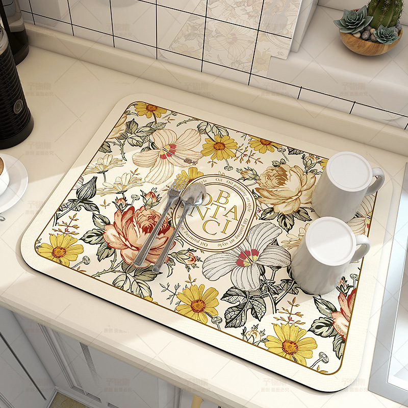 Kitchen Draining Mat Household Table Mat Absorbent Mat Countertop Tableware Disposable Table Mat Bowl Plate Drying Placemat