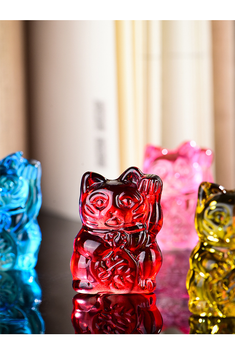 琉璃柜台招财猫家居客厅招财装饰开业吉祥物商务礼品黄水晶猫摆件