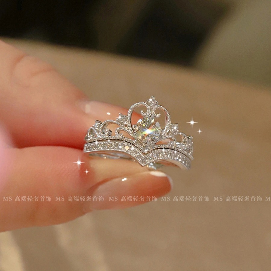 皇冠戒指开口指环在逃公主锆石戒女小众叠戴皇冠对戒闺蜜情侣对戒