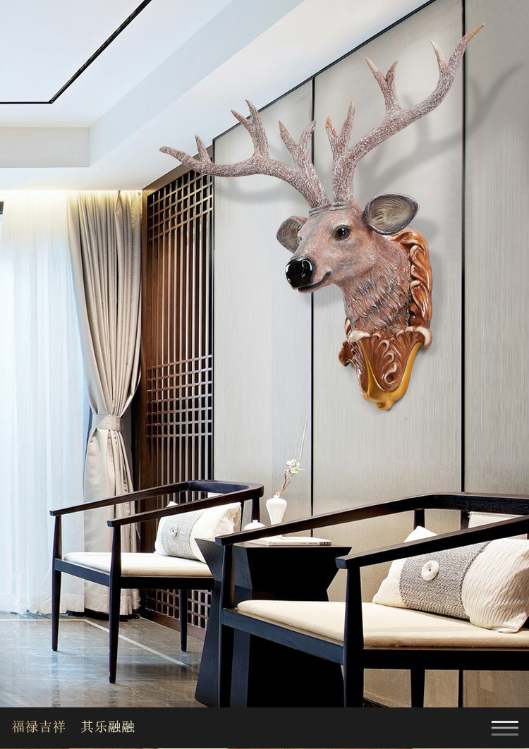 新中式鹿头装饰壁挂创意客厅玄关电视背景墙挂件厂家树脂工艺壁饰