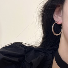 S925银简约大气素圈耳环女小众设计感韩版百搭冷淡风耳饰气质耳圈