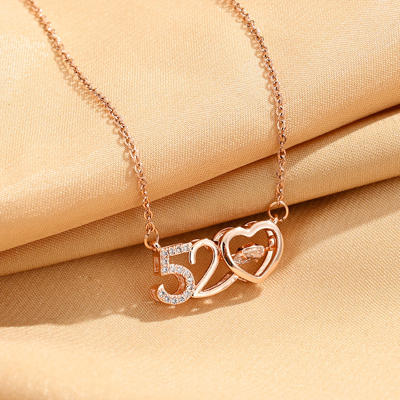 Romantic 520 Love Necklace Female Light Luxury Minority Clavicle Chain Jewelry Beating Love Pendant Titanium Steel No Fading