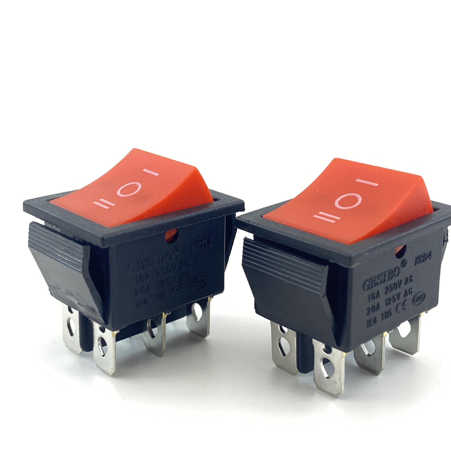 kcd4船型开关六脚三档黑色翘板开关kcd4电器电源开关31*25