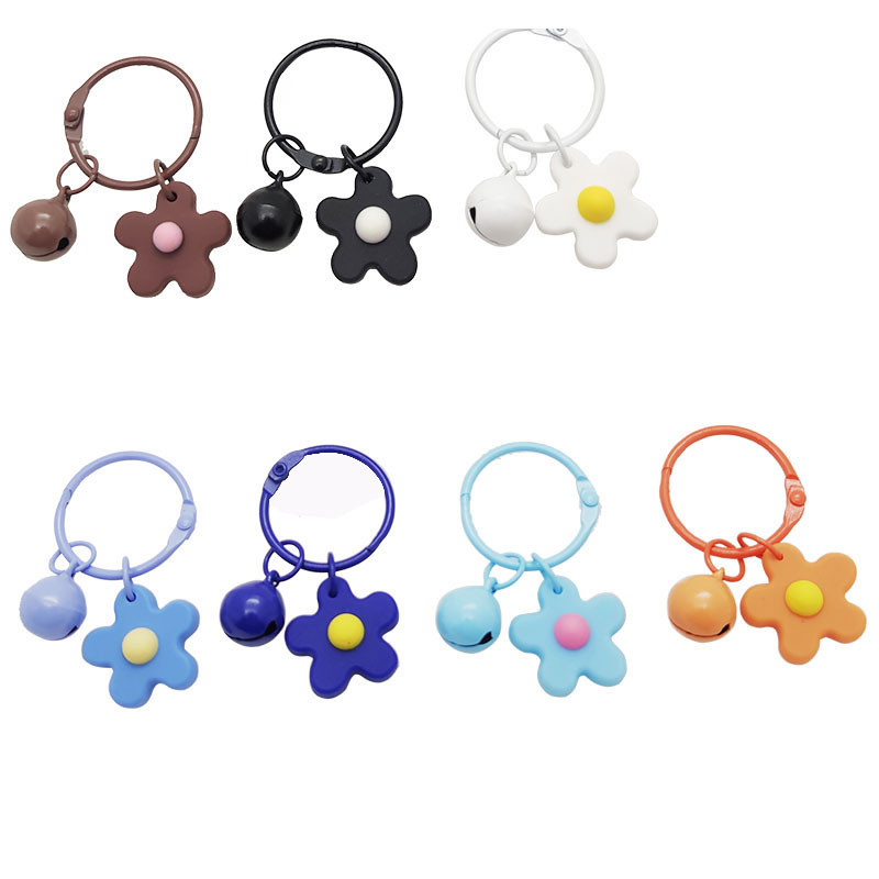 Small Gift Korean Style Chic Elegant Color Soft Rubber Little Flower Bell Key Buckle Key Ring Women's Bag Bag Hanging