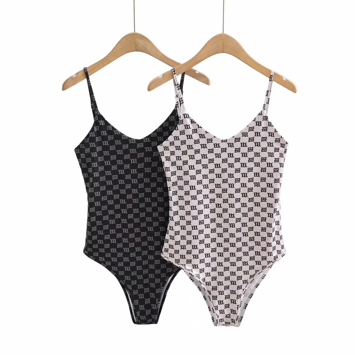 潮流欧美风性感弹力字母连体衣外贸女装新款开档印花吊带连体裤