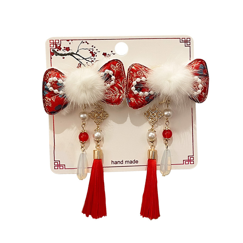 Girls' New Year Han Chinese Clothing Hair Accessories Baby Red Antique Hairpin Little Girl New Year Hairpin Children Chinese Style Headdress