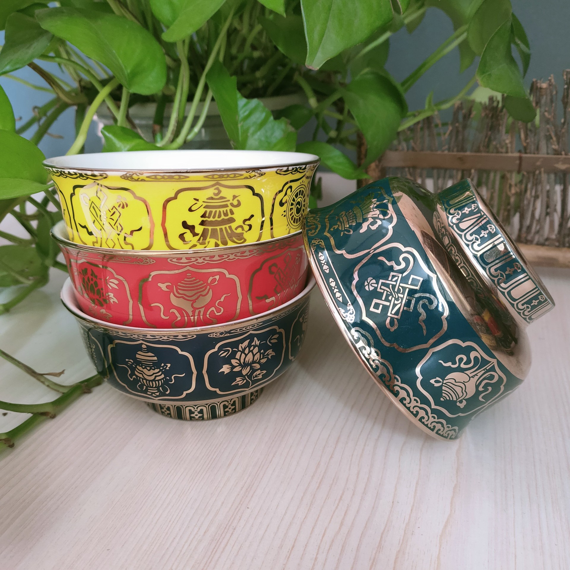 蒙古族新款加厚奶茶碗民族特色酒店饭店餐厅餐具舞蹈道具5件包邮