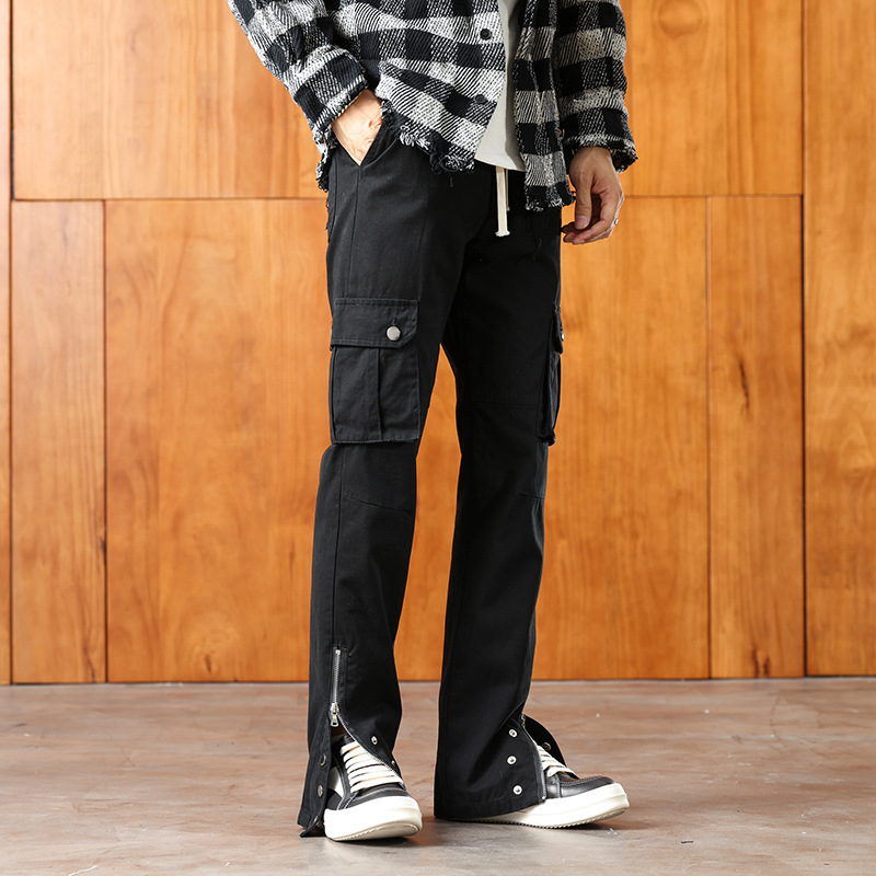 2024春季新款美式拉链裤脚设计感迷彩工装裤男cargo pants men